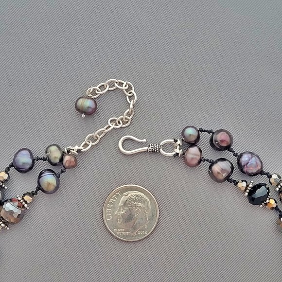 Sterling Silver Fresh Water Pearls with Crystal Necklace - Picture 4 of 5